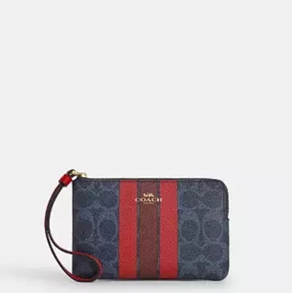 Coach Navy and Red Wristlet - Picture 1 of 3